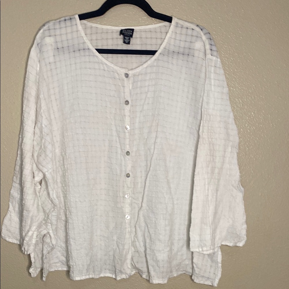 Eileen Fisher White Button Down Blouse Relaxed Fit